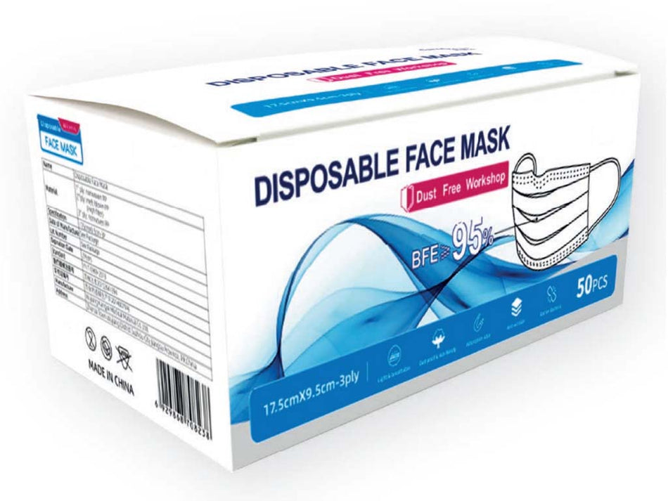 Face Mask 3 Ply Blue Pp Non Woven - 50 Per Box