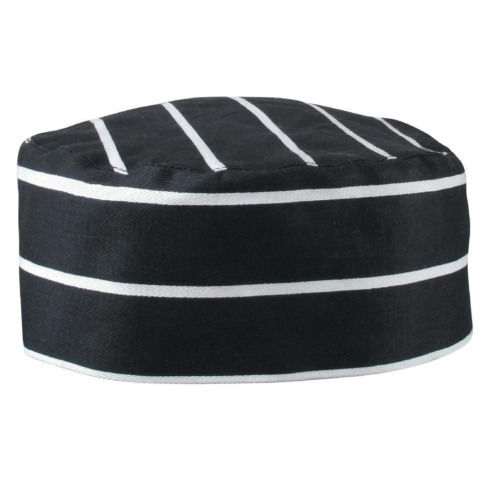 Chefs Skull Cap Black and White Butchers Stripe